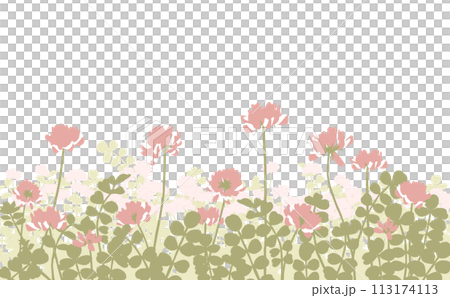 奥行のあるれんげ畑　シンプルはんなり和風色のイラスト 113174113