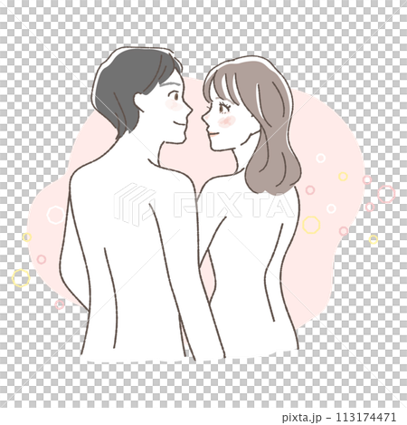 A naked illustration of a couple thinking about family planning. A naked illustration of a couple thinking about family planning. 113174471