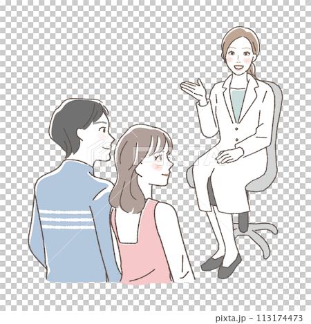 Illustration of a couple undergoing medical examination. Illustration of a couple undergoing medical examination. 113174473