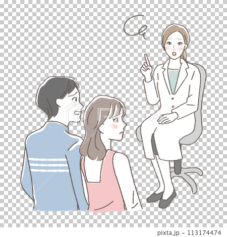 Illustration of a couple receiving attention during a medical examination. 113174474