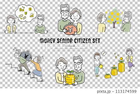 Vector illustration material: Set of senior people related to asset management and money Vector illustration material: Set of senior people related to asset management and money 113174599