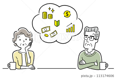 ベクターイラスト素材：お金の運用について考える夫婦 113174606