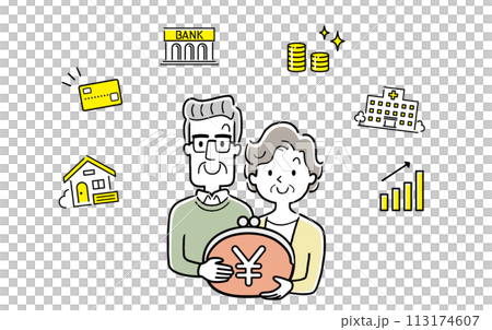 Vector Illustration Material: Senior couple thinking about money 113174607