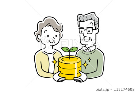 ベクターイラスト素材：お金を運用して育てるシニア夫婦 113174608