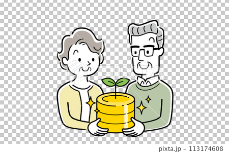ベクターイラスト素材：お金を運用して育てるシニア夫婦 113174608