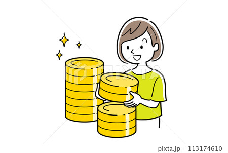 ベクターイラスト素材:お金やポイントを集める女性 ベクターイラスト素材:お金やポイントを集める女性 113174610