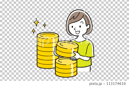 ベクターイラスト素材:お金やポイントを集める女性 ベクターイラスト素材:お金やポイントを集める女性 113174610