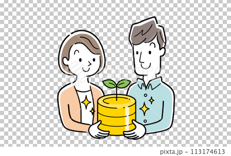 Vector illustration material: Couple managing and raising money Vector illustration material: Couple managing and raising money 113174613