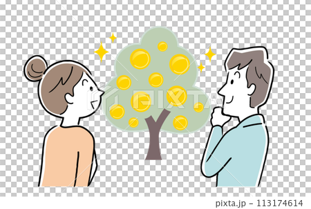 Vector illustration material: Couple looking at the money tree Vector illustration material: Couple looking at the money tree 113174614