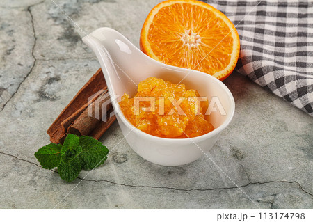 Tasty homemade Orange jam in the bowl 113174798