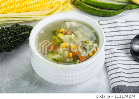 Soup with corn and broccoli Soup with corn and broccoli 113174874