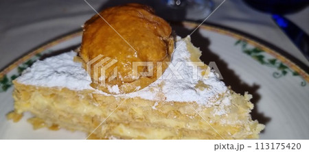 Gourmet napoleon pastry on elegant plate Gourmet napoleon pastry on elegant plate 113175420