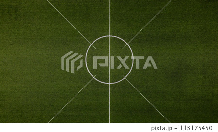 Aerial view of the center of a football field Aerial view of the center of a football field 113175450