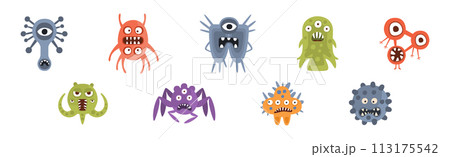 Aggressive Fantastic Alien Microorganism with Tentacles Vector Set Aggressive Fantastic Alien Microorganism with Tentacles Vector Set 113175542