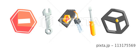 Long-Distance Trucker Job Tool and Object Vector Set 113175569
