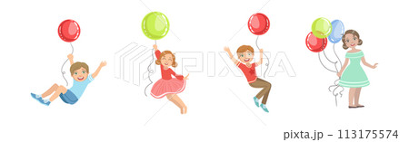 Kid Character with Party Balloon Having Fun Vector Set Kid Character with Party Balloon Having Fun Vector Set 113175574