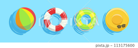 Bright Summer Swimming Object on Blue Water Background Vector Set 113175600