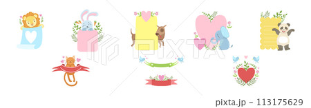 Message Template with Cute Animal and Flora Vector Set 113175629