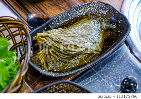 Korea side dish herb pickle food. wild leef Korea side dish herb pickle food. wild leef 113175766