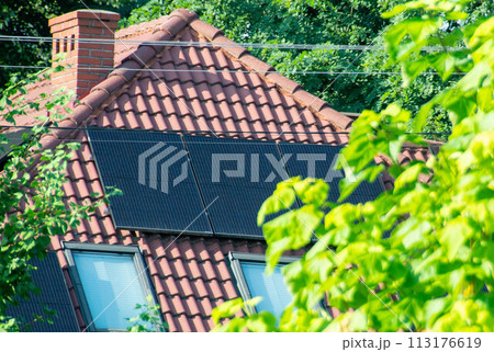 Solar power energy on the roof to a standard house 113176619