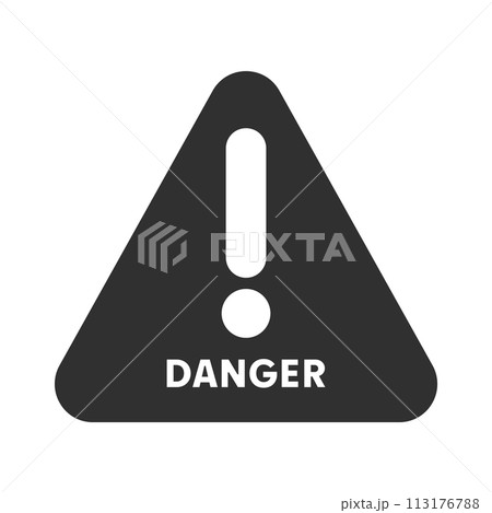 三角形に!マークとDANGERの文字のシンプルなアイコン - 危険に関するサインの素材 113176788