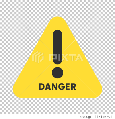 一個簡單的三角形圖標，帶有“!”標記和“危險”一詞-危險標誌材料 113176791