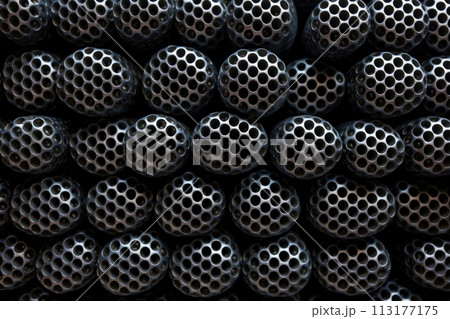 Close-up black metallic object, abstract wall pattern background, Generative AI 113177175