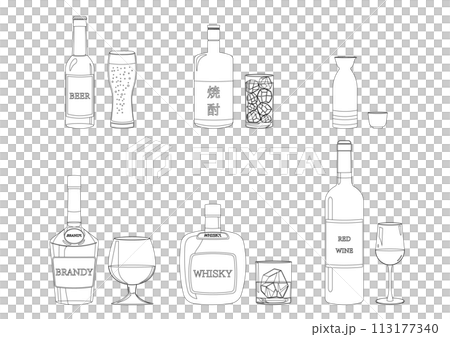 Line drawing illustration set of various types of alcohol 113177340