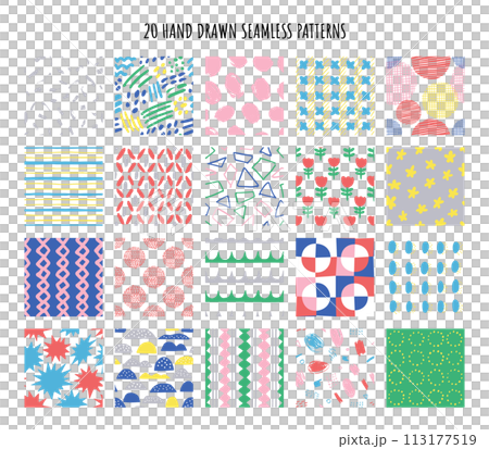 20 hand-drawn colorful seamless patterns 113177519