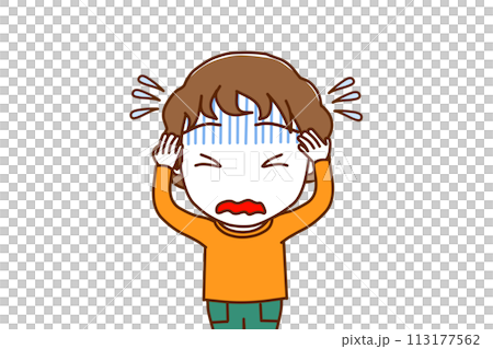 (上半身正面)真っ青になりながら頭をかかえて焦る白人少年 (上半身正面)真っ青になりながら頭をかかえて焦る白人少年 113177562