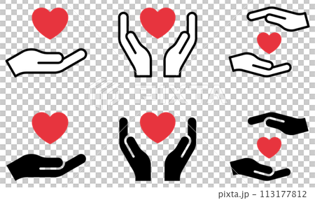 Vector illustration set of various shapes of hands and heart symbols 113177812