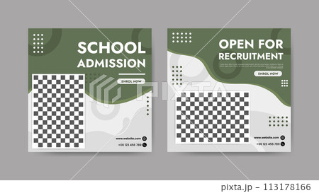 Collection of trendy school admissions and educational social media post templates. Square banner design background. 113178166