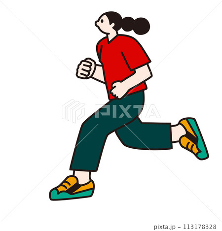 走っている女性、線画、ベクター 113178328