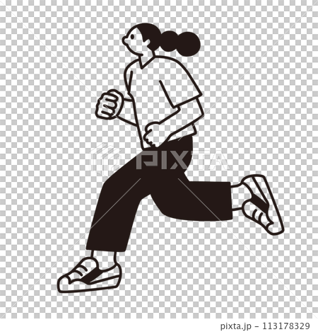 跑步的女人，線條畫，向量 113178329