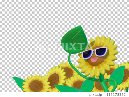 3ⅾ illustration of a sunflower looking up at the summer sun 113178332