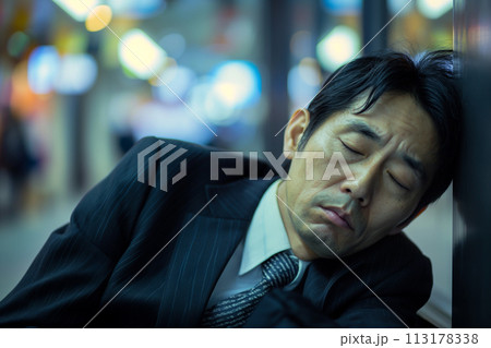 ストレスで酔い潰れるビジネスマン ストレスで酔い潰れるビジネスマン 113178338