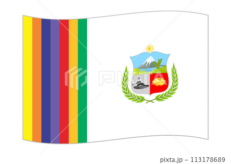 Waving flag of Department of Apurimac, administrative division of Peru. Vector illustration. 113178689