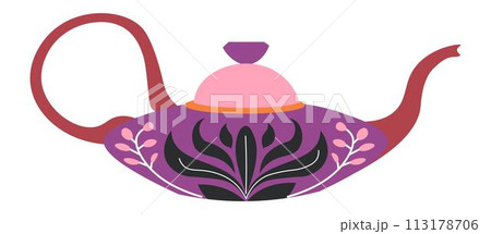 Pot for tea brewing, kettle with ornaments vector 113178706