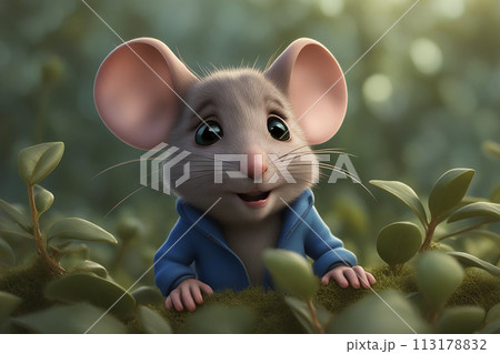 3D illustration of Illustrate an image of a timid little mouse 3D illustration of Illustrate an image of a timid little mouse 113178832
