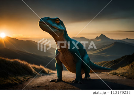 The head of dinosaur in the dark background 113179235