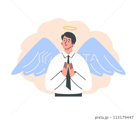 Vector illustration of a good character with waist-length wings. Vector illustration of a good character with waist-length wings. 113179447