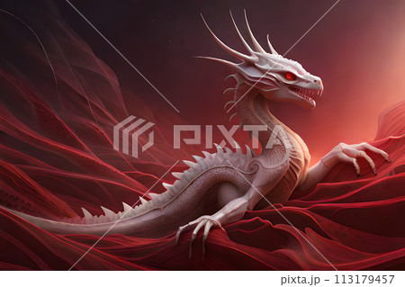 Fantasy evil dragon portrait. Surreal artwork of danger dragon from medieval mythology 113179457