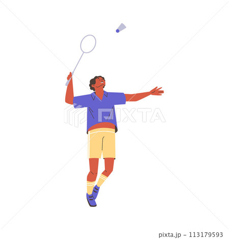 Young man playing badminton flat style, vector illustration Young man playing badminton flat style, vector illustration 113179593