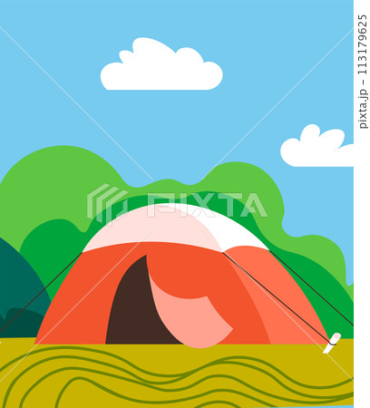 Peaceful Camping Landscape Illustration Peaceful Camping Landscape Illustration 113179625