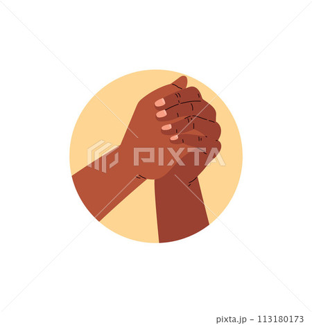 A round vector icon in a flat style with the image of praying hands, symbolizing hope, faith and spirituality 113180173
