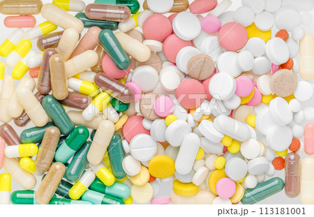 Many different pills. The concept of taking pills according to some schedule, plan, prescription. 113181001