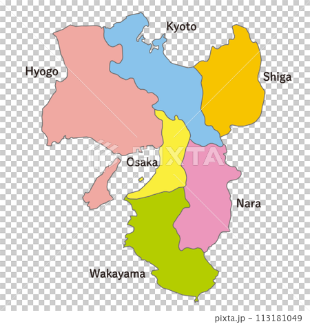 關西地區，關西地區彩色地圖，附英文縣名 113181049