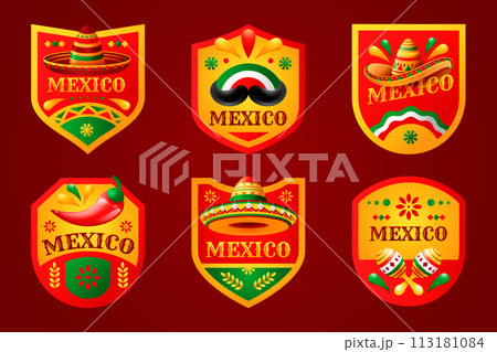 Mexico labels set with mexican hat and decorative elements Mexico labels set with mexican hat and decorative elements 113181084