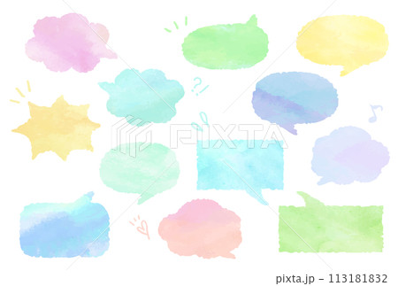 手描き吹き出し イラスト素材セット（水彩風ベクター） 113181832