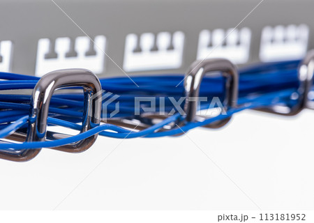 Electric cable cord on hook of organizer Electric cable cord on hook of organizer 113181952